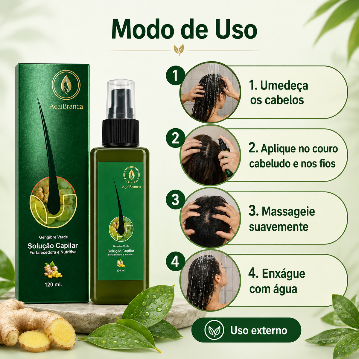 AçaiBranca Gengibre Verde Hair Growth Solution