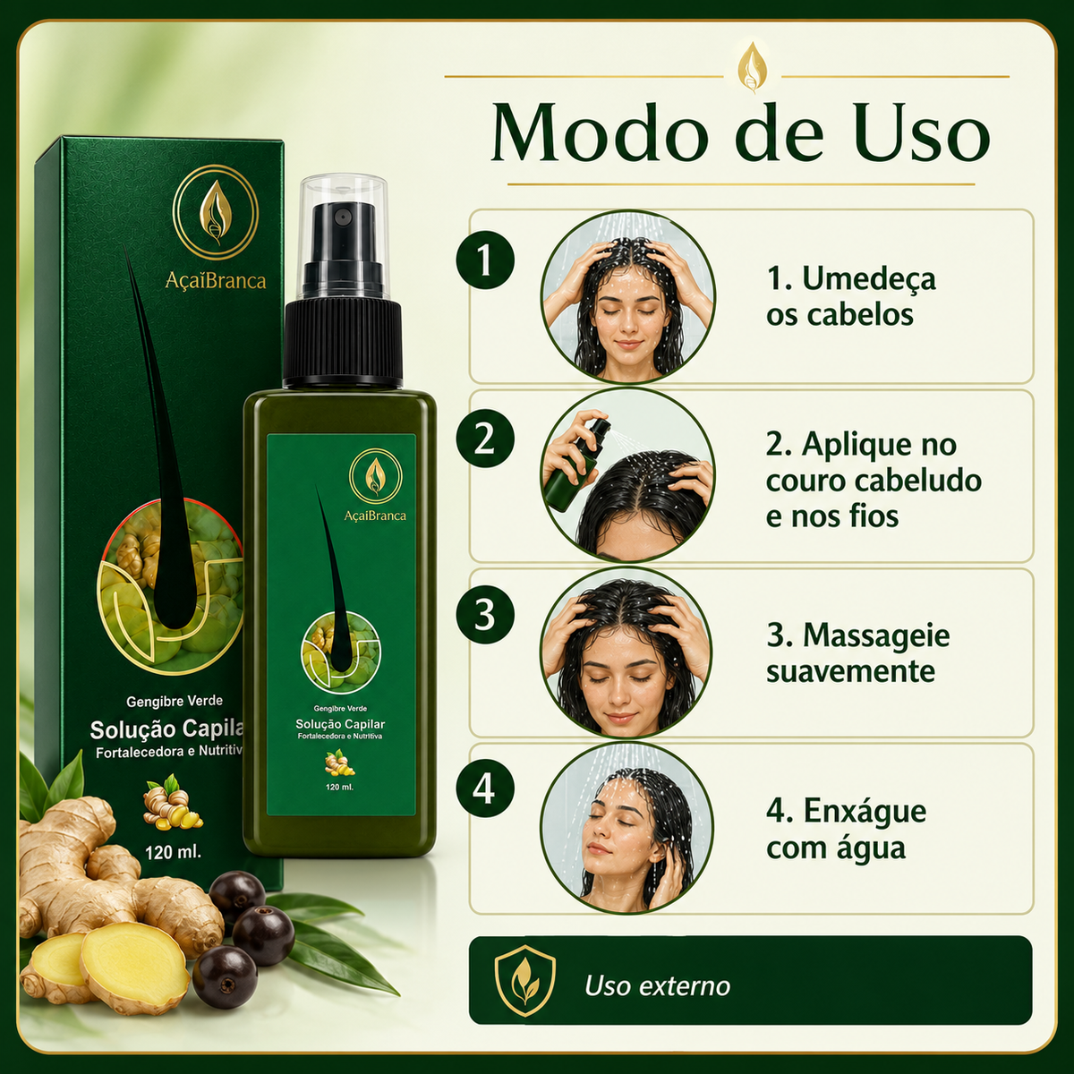 AçaiBranca Gengibre Verde Hair Growth Solution
