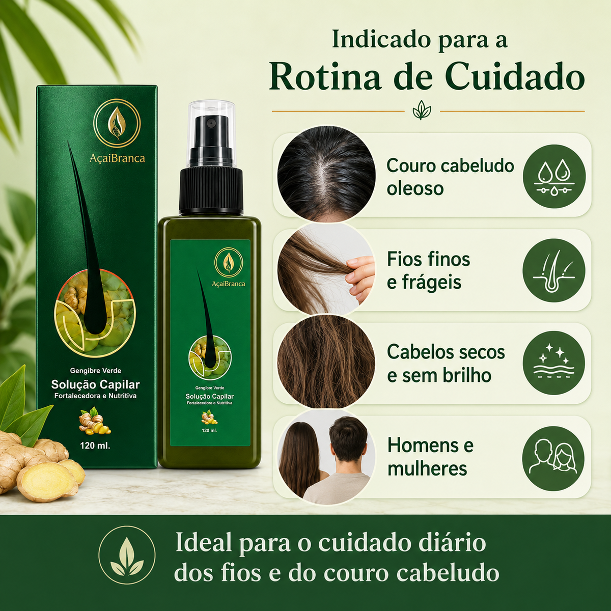 AçaiBranca Gengibre Verde Hair Growth Solution