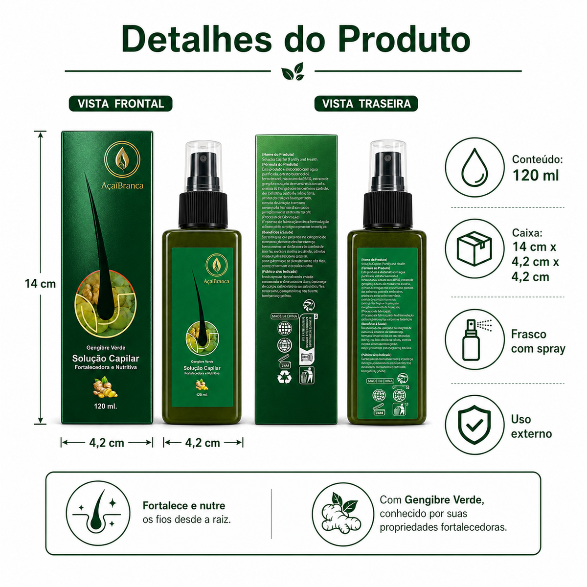 AçaiBranca Gengibre Verde Hair Growth Solution